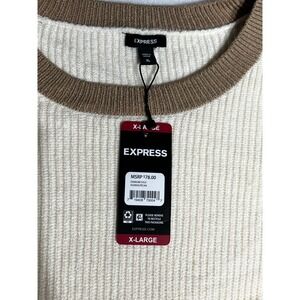 Express Mens Crew Neck Ribbed Colorblock Sweater Eggnog Pecan XL EX006388